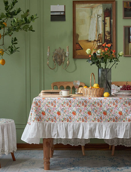 Extra Large Rectangle Tablecloth for Dining Room Table, Natural Spring Flower Farmhouse Table Cloth, Flower Pattern Cotton Tablecloth, Square Tablecloth for Round Table-artworkcanvas