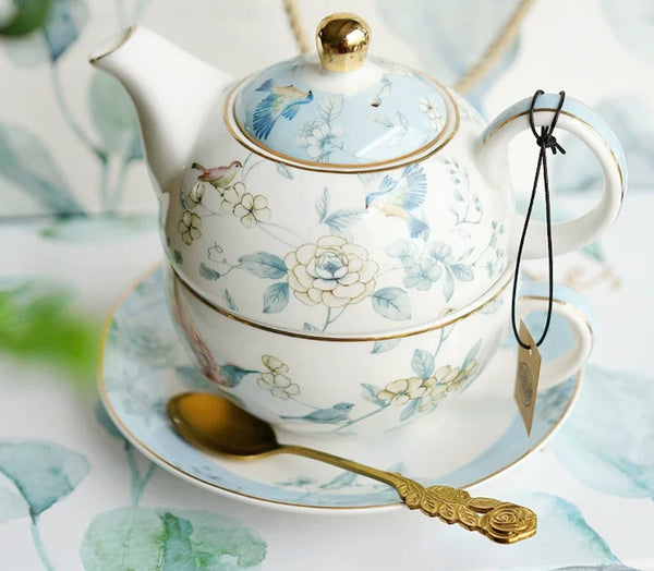 Stackable Teapot and Cup Set, Ceramic Tea Pot with Integrated Cup, Porcelain Teapot with Matching Cup and Saucer in Gift Box, Mother-and-Baby Teapot with Matching Saucer-artworkcanvas