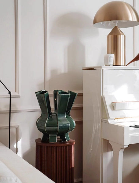 Unique Handmade Modern Flower Vase, Centerpiece Ceramic Bouquet Vases, Contemporary Vases on Dining Table, Green Porcelain Vases for Modern Home Decor-artworkcanvas