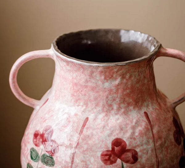 Handmade Water Holding Flower Vases, Rustic Pottery Flower Vases, Small Flower Vases on Table, Pink Bud Vases-artworkcanvas