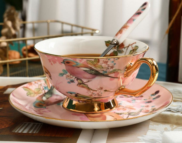 Lovely Birds Ceramic Cups, Elegant Ceramic Coffee Cups, Afternoon Porcelain Tea Cup Saucer Set, Unique Tea Cup and Saucer in Gift Box-artworkcanvas
