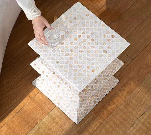 Unique Small End Table, Contemporary Bedside Table, Portable Casual Side Table, Shell Small Sofa Side Table, Creative Coffee Table-artworkcanvas