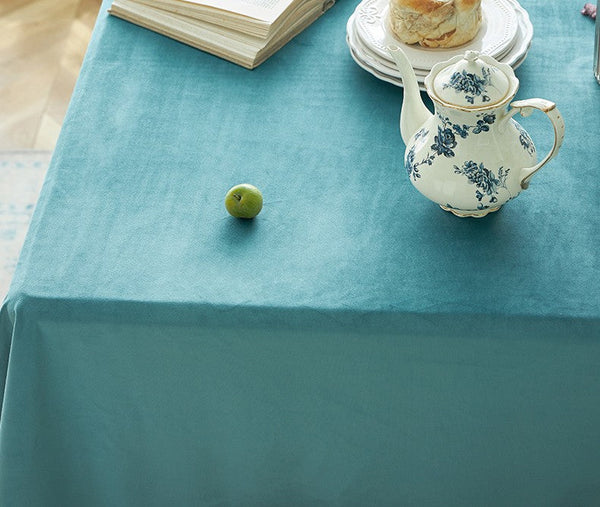 Ramie Velvet Rectangle Tablecloth for Home Decoration, Blue Square Tablecloth for Round Table, Modern Blue Table Cloth for Dining Room Table-artworkcanvas
