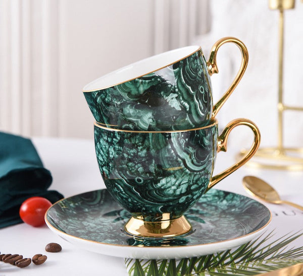 Beautiful British Green Tea Cups, Unique Porcelain Cup and Saucer, Royal Ceramic Coffee Cups, Creative Bone China Porcelain Tea Cup Set-artworkcanvas