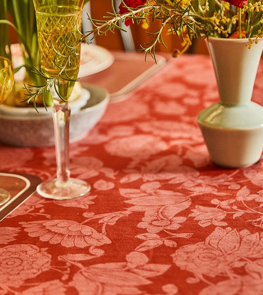 Christmas Table Cloth, Wedding Tablecloth, Red Flower Pattern Tablecloth for Home Decoration, Rectangle Tablecloth for Dining Room Table, Square Tablecloth-artworkcanvas