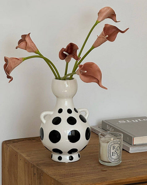 Ceramic Bud Vases, Small Flower Vases on Table, Black and White Polka Dot Flower Vase, Modern Porcelain Flower Vases, Handmade Water Holding Flower Vases-artworkcanvas