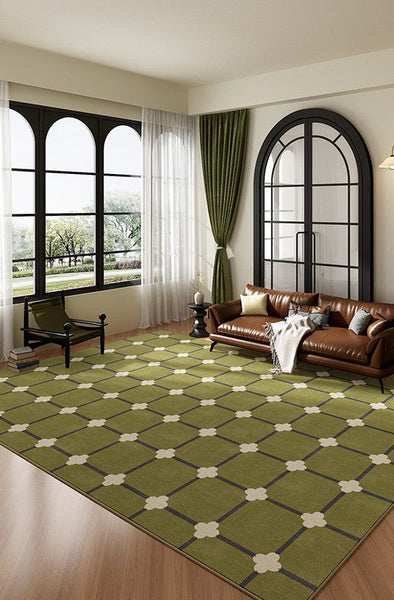 Minimalist Geometric Rugs for Living Room, Green Absract Rugs for Bedroom, Living Room Contemporary Modern Rugs, Mid Century Modern Rugs-artworkcanvas