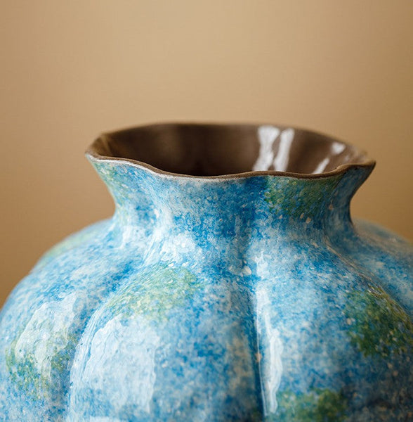 Centerpiece on Dining Table, Blue Flower Vase on Table, Handmade Water Holding Flower Vases, Pottery Flower Vases, Modern Bouquet Flower Vases-artworkcanvas