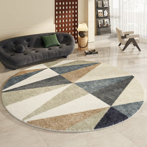 Abstract Contemporary Round Rugs, Modern Rugs for Dining Room, Geometric Modern Rugs for Bedroom, Modern Area Rugs under Coffee Table-artworkcanvas