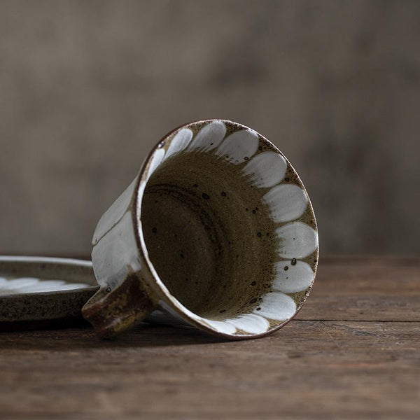 Daisy Flower Pattern Coffee Cup, Cappuccino Coffee Mug, Pottery Coffee Cups, Latte Coffee Cup, Tea Cup, Coffee Cup and Saucer Set-artworkcanvas