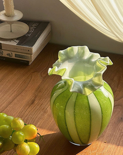 Modern Glass Flower Vases, Green Glass Flower Vases, Bud Vases, Water Holding Flower Vases, Handmade Flower Vases on Table-artworkcanvas