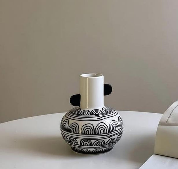 Geometric Porcelain Flower Vases, Handmade Water Holding Flower Vases, Ceramic Bud Vases, Small Flower Vases on Table-artworkcanvas