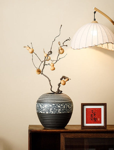 Large Pottery Flower Vases Urn, Centerpiece on Dining Table, Flower Vase on Table, Handmade Water Holding Flower Vases, Modern Bouquet Vases-artworkcanvas