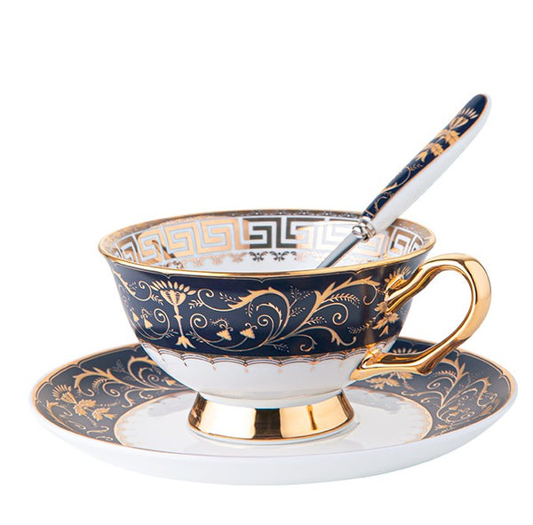 Porcelain Tea Cup Saucer Set, Unique Blue Tea Cup and Saucer in Gift Box, Royal Ceramic Cups, Elegant Ceramic Coffee Cups-artworkcanvas