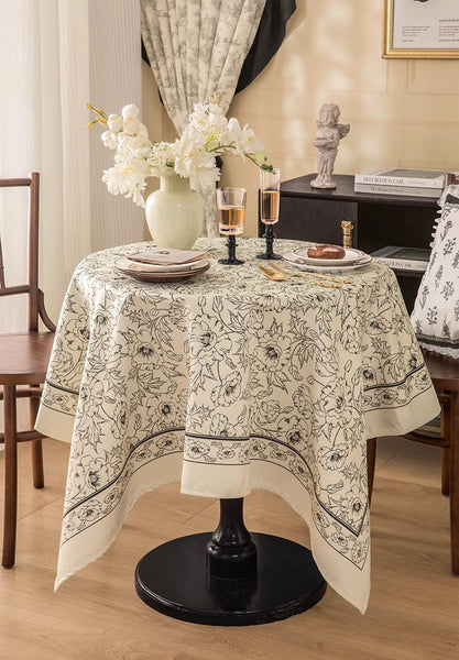 Large Flower Pattern Table Cover for Dining Room Table, Rectangular Tablecloth for Dining Table, Modern Rectangle Tablecloth for Oval Table-artworkcanvas