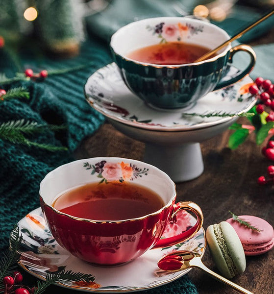 Elegant Ceramic Coffee Cups, Beautiful British Tea Cups, Creative Porcelain Tea Cup Saucer Set, 6.8 oz Tea Cup and Saucer in Gift Box-artworkcanvas