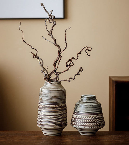 Centerpiece on Dining Table, Handmade Pottery Flower Vases Urn, Modern Bouquet Flower Vases, Water Holding Flower Vases, Large Flower Vase on Table-artworkcanvas