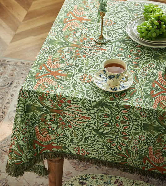 Green Flower Pattern Tablecloth for Home Decoration, Large Square Tablecloth for Round Table, Extra Large Rectangle Tablecloth for Dining Room Table-artworkcanvas