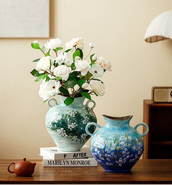 Centerpiece on Dining Table, Handmade Water Holding Flower Vases, Large Flower Vases on Table, Modern Pottery Flower Vases, Pottery Bud Vases-artworkcanvas