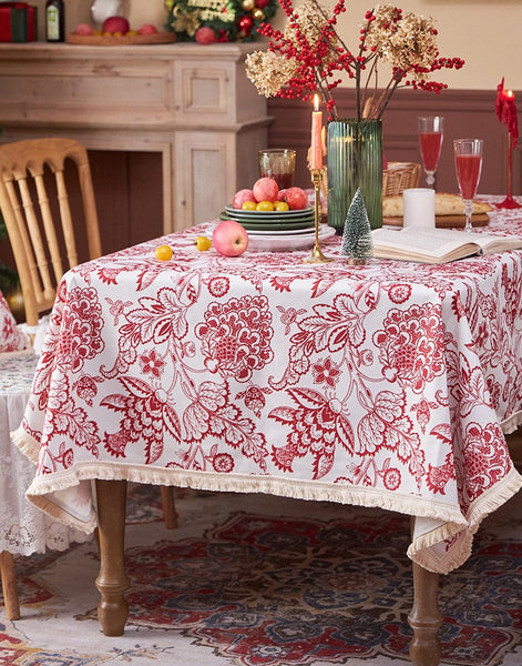 Flower Pattern Tablecloth for Holiday Decoration, Square Tablecloth for Round Table, Large Cotton Rectangle Tablecloth for Home Decoration, Farmhouse Table Cloth Dining Room Table-artworkcanvas