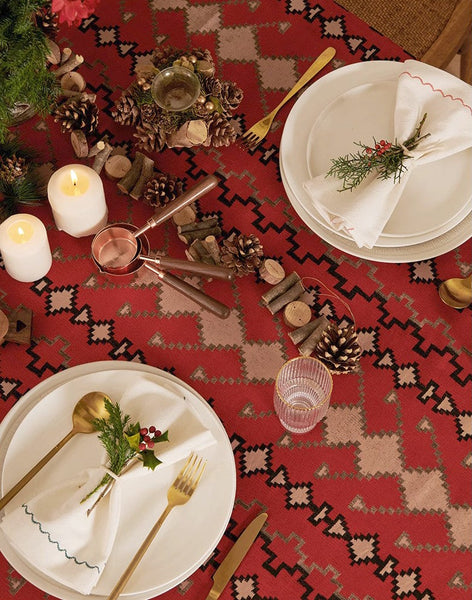 Red Christmas Holiday Tablecloth for Oval Table, Large Modern Rectangle Tablecloth for Dining Room Table, Square Table Covers for Kitchen, Farmhouse Table Cloth for Round Table-artworkcanvas