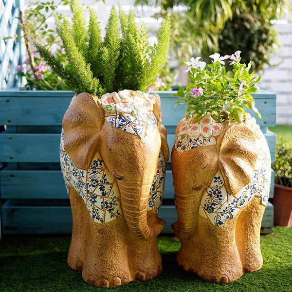 Modern Outdoor Garden Flower Pots, Oversized Garden Flower Pot, Extra Large Elephant Garden Flowerpots, Animal Statue for Garden Ornaments, Large Resin Statue for Garden-artworkcanvas
