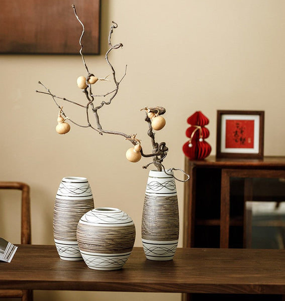 Large Flower Vase on Table, Modern Bouquet Flower Vases, Centerpiece on Dining Table, Handmade Pottery Flower Vases Urn, Water Holding Flower Vases-artworkcanvas