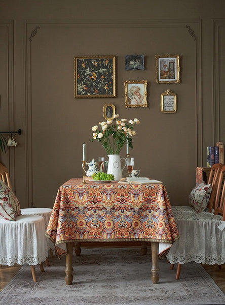 Flower Pattern Tablecloth, Square Tablecloth for Round Table, Large Cotton Rectangle Tablecloth for Home Decoration, Farmhouse Table Cloth Dining Room Table-artworkcanvas