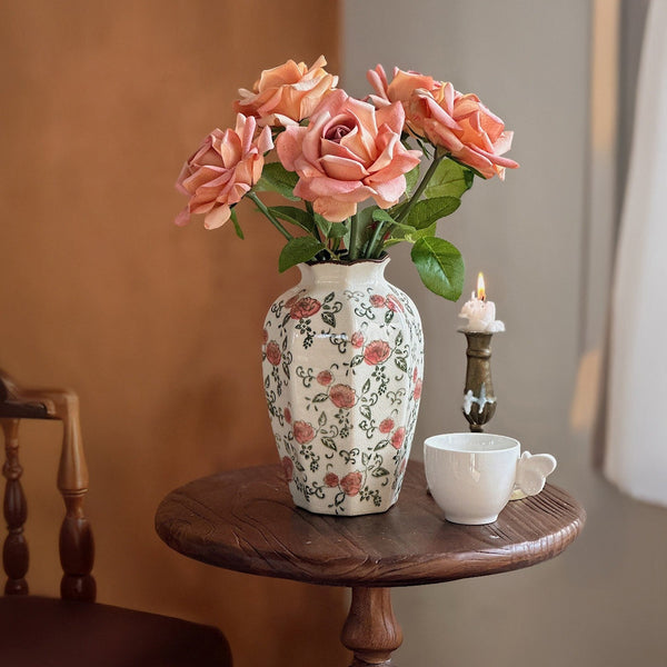 Rustic Porcelain Flower Vases, Handmade Water Holding Flower Vases, Ceramic Bouquet Vases, Tall Flower Vases on Table-artworkcanvas