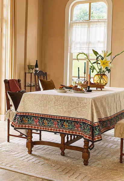 Flower Farmhouse Table Covers, Square Tablecloth for Kitchen, Extra Large Modern Rectangular Tablecloth for Dining Room Table, Mid Century Tablecloth for Round Table-artworkcanvas