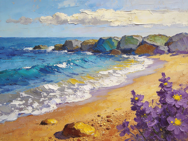 Summer on the Azure Coast, Landscape Canvas Paintings, Small Oil Paintings on Canvas, Palette Knife Artwork, Hand Painted Canvas Art, Original Oil Paintings-artworkcanvas