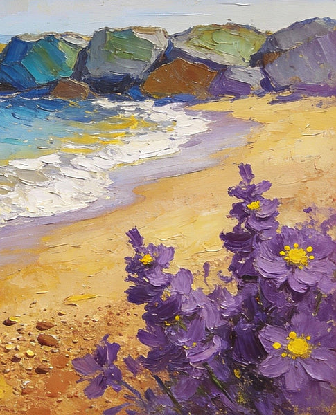 Summer on the Azure Coast, Landscape Canvas Paintings, Small Oil Paintings on Canvas, Palette Knife Artwork, Hand Painted Canvas Art, Original Oil Paintings-artworkcanvas
