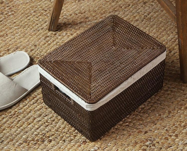 Storage Baskets for Bathroom, Rectangular Storage Baskets, Storage Basket with Lid, Storage Baskets for Clothes, Large Brown Rattan Storage Baskets-artworkcanvas