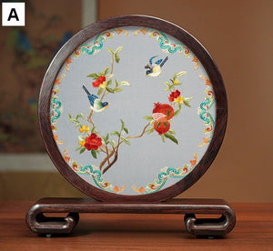 Creative Birthday Gift, Premium Souvenir, Elegant Silk Embroidery Ornaments, Traditional Chinese Suzhou Flower and Birds Silk Embroidery, Exclusive Business Presents-artworkcanvas