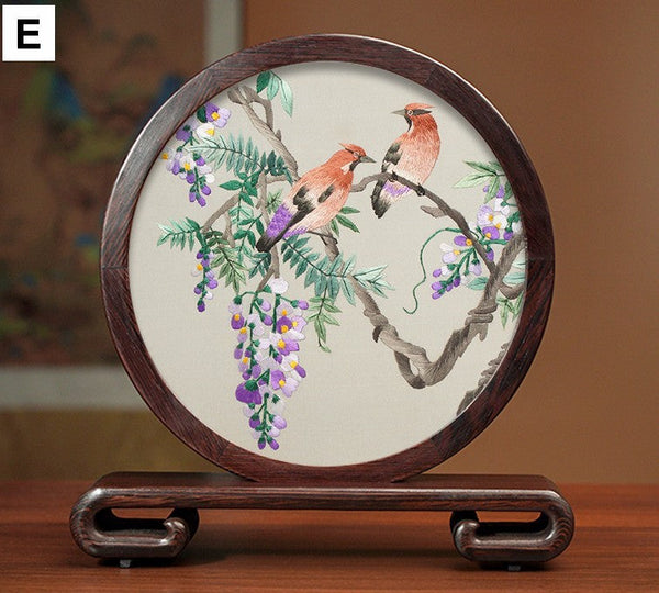 Premium Souvenir, Creative Birthday Gift, Elegant Silk Embroidery Ornaments, Traditional Chinese Suzhou Flower and Birds Silk Embroidery, Exclusive Business Presents-artworkcanvas