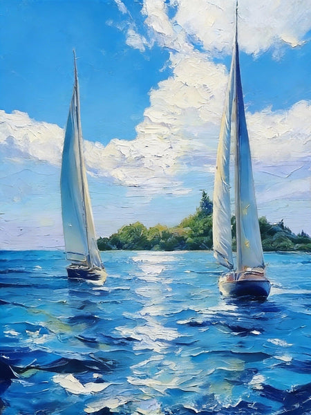 Sailboat on the Azure Sea, Seascape Painting, Small Landscape Paintings, Original Small Paintings on Canvas, Small Paintings on Canvas, Hand Painted Canvas Art-artworkcanvas
