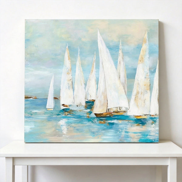 Small Acrylic Painting on Canvas, Original Abstract Paintings, Abstract Sail Boats Painting, Small Canvas Artwork, Hand Painted Canvas Art, Buy Small Paintings Online-artworkcanvas