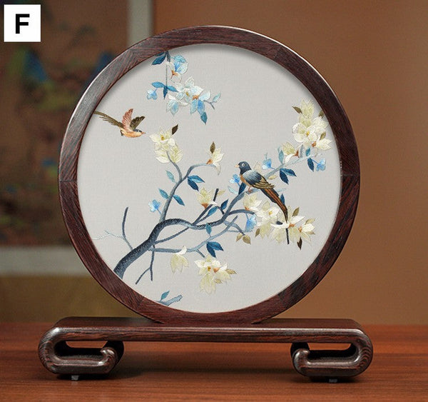 Premium Souvenir, Creative Birthday Gift, Elegant Silk Embroidery Ornaments, Traditional Chinese Suzhou Flower and Birds Silk Embroidery, Exclusive Business Presents-artworkcanvas