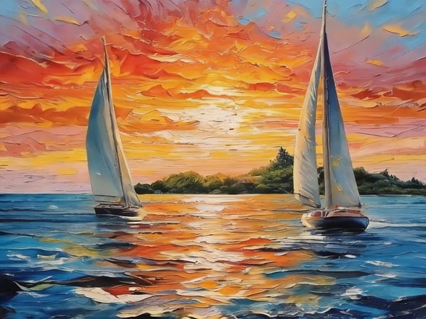 Small Wall Paintings, Sailboat at Sunset, Landscape Canvas Paintings, On Canvas Small Paintings, Hand Painted Canvas Art, Original Oil Paintings-artworkcanvas