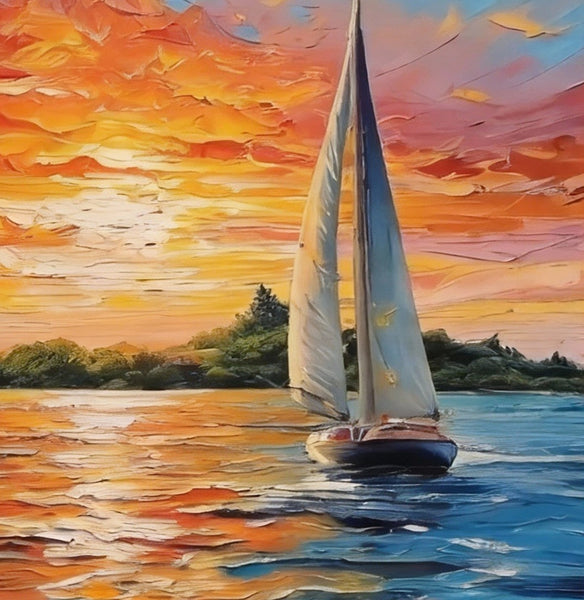 Small Wall Paintings, Sailboat at Sunset, Landscape Canvas Paintings, On Canvas Small Paintings, Hand Painted Canvas Art, Original Oil Paintings-artworkcanvas