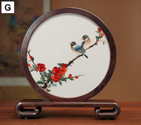 Creative Birthday Gift, Premium Souvenir, Elegant Silk Embroidery Ornaments, Traditional Chinese Suzhou Flower and Birds Silk Embroidery, Exclusive Business Presents-artworkcanvas