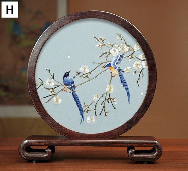 Premium Souvenir, Creative Birthday Gift, Elegant Silk Embroidery Ornaments, Traditional Chinese Suzhou Flower and Birds Silk Embroidery, Exclusive Business Presents-artworkcanvas