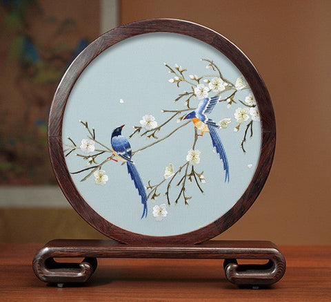 Creative Birthday Gift, Premium Souvenir, Elegant Silk Embroidery Ornaments, Traditional Chinese Suzhou Flower and Birds Silk Embroidery, Exclusive Business Presents-artworkcanvas