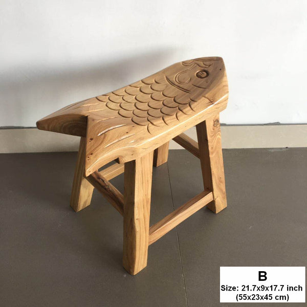 Handmade Solid Wood low Stool, Creative Shoe-changing Stool, Old Elm Wood Stool, Children's Wooden Stool, Sofa Stool, Dining Table Stool-artworkcanvas