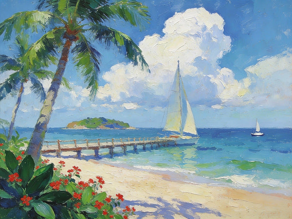 The Florida Coastal Boardwalk, On Canvas Small Oil Paintings, Palette Knife Artwork, Landscape Canvas Paintings, Hand Painted Canvas Art, Original Oil Paintings-artworkcanvas