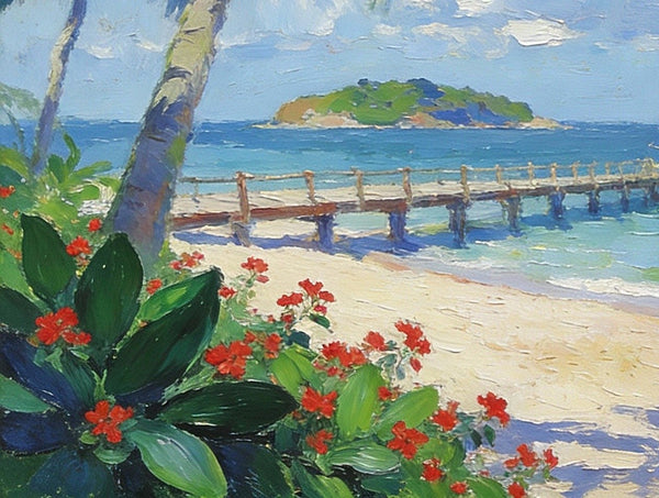 The Florida Coastal Boardwalk, On Canvas Small Oil Paintings, Palette Knife Artwork, Landscape Canvas Paintings, Hand Painted Canvas Art, Original Oil Paintings-artworkcanvas