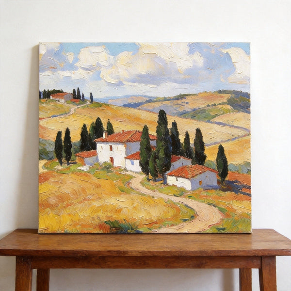 Small Canvas Artwork,Tuscan Hills Under Sunlit Clouds, Buy Small Artwork Online, Hand Painted Canvas Art, Original Landscape Paintings-artworkcanvas