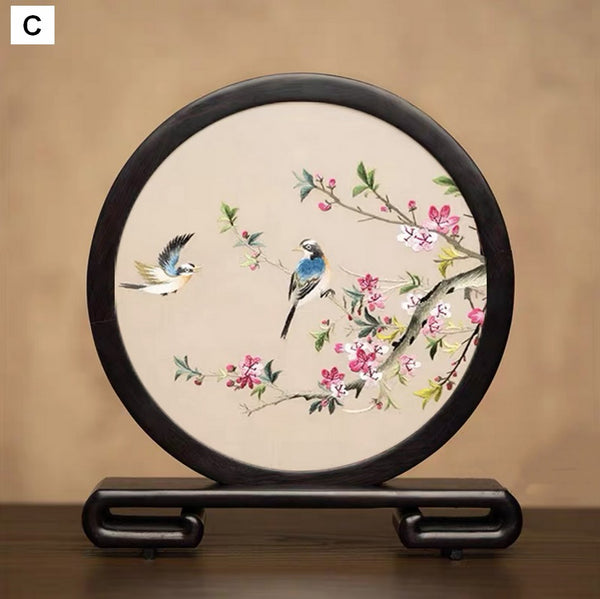 Flower and Bird Embroidered Decor, Unique Birthday Gift, Exclusive Business Present, Traditional Chinese Suzhou Embroidery Ornament, Premium Souvenir-artworkcanvas