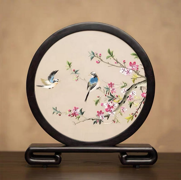Exclusive Business Present, Flower and Bird Embroidered Decor, Unique Birthday Gift, Traditional Chinese Suzhou Embroidery Ornament, Premium Souvenir-artworkcanvas