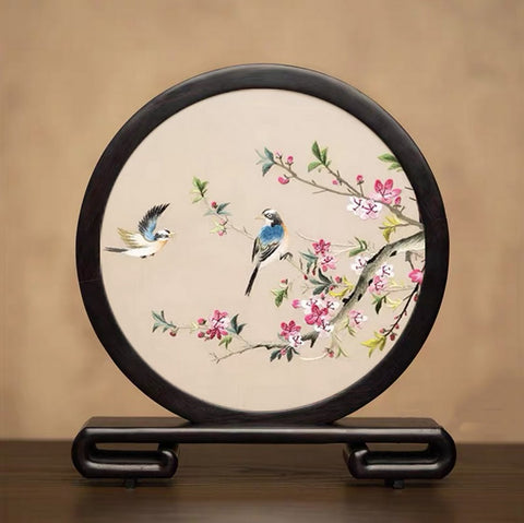 Exclusive Business Present, Flower and Bird Embroidered Decor, Unique Birthday Gift, Traditional Chinese Suzhou Embroidery Ornament, Premium Souvenir-artworkcanvas